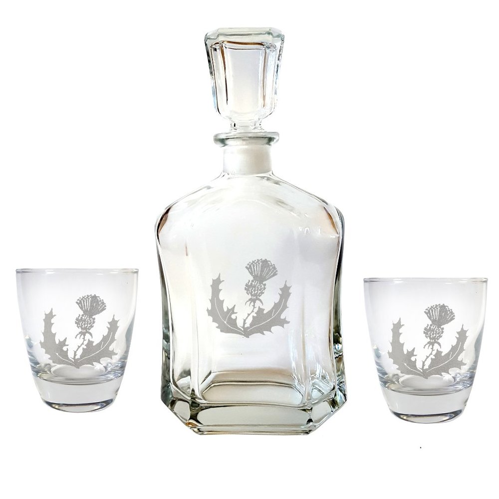 Scottish Thistle Decanter & Rocks Glass Set